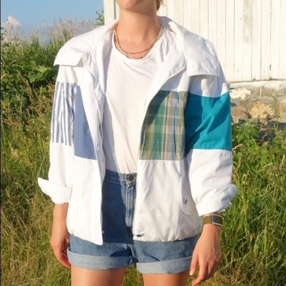 80s white multi print patchwork jacket - Picture 3 of 6